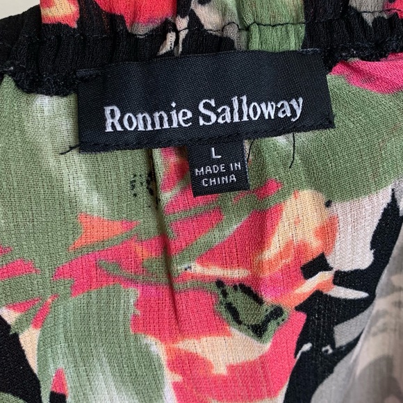 Ronnie Salloway Bright Floral Layered Cropped Bell Sleeve Blouse Top Large - Picture 5 of 7